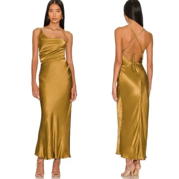 Shona Joy | Dresses | Shona Joy Giorgia Midi Dress Asymmetrical One  Shoulder Tie Back In Olive Oil 4